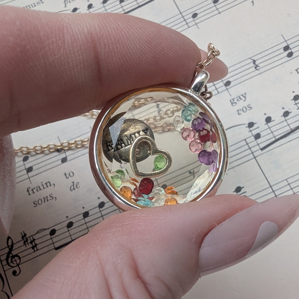 Gold Heart Floating Pendant Necklace with Multicolor Gems